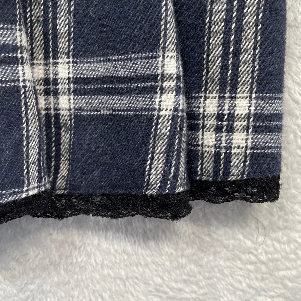 Current Mood Mini Skirt Women Large Blue Plaid Pleated Lace Trim Drop Waist Zip